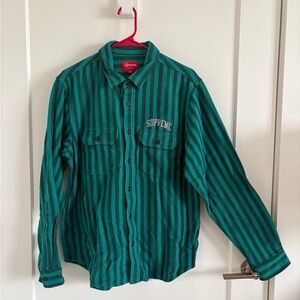 Supreme Teal and Black Striped Casual Shirt